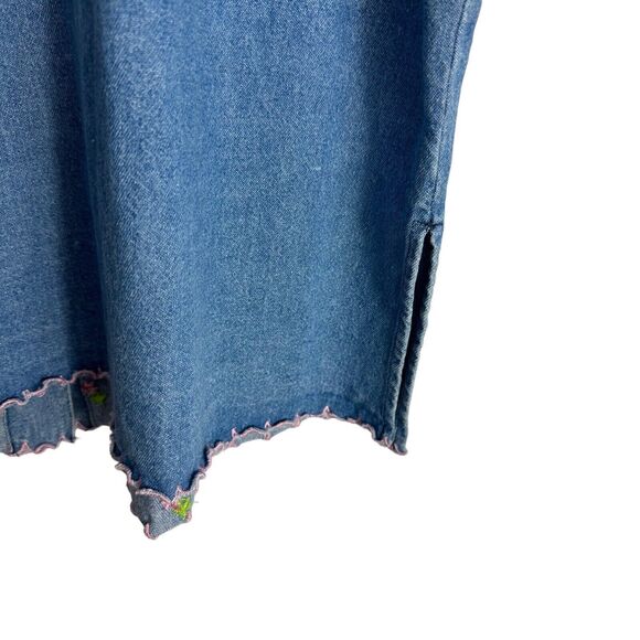 Vintage Toffee Apple Embroidered Shirt Women's Large Denim Flowers Scalloped Hem - Picture 9 of 11